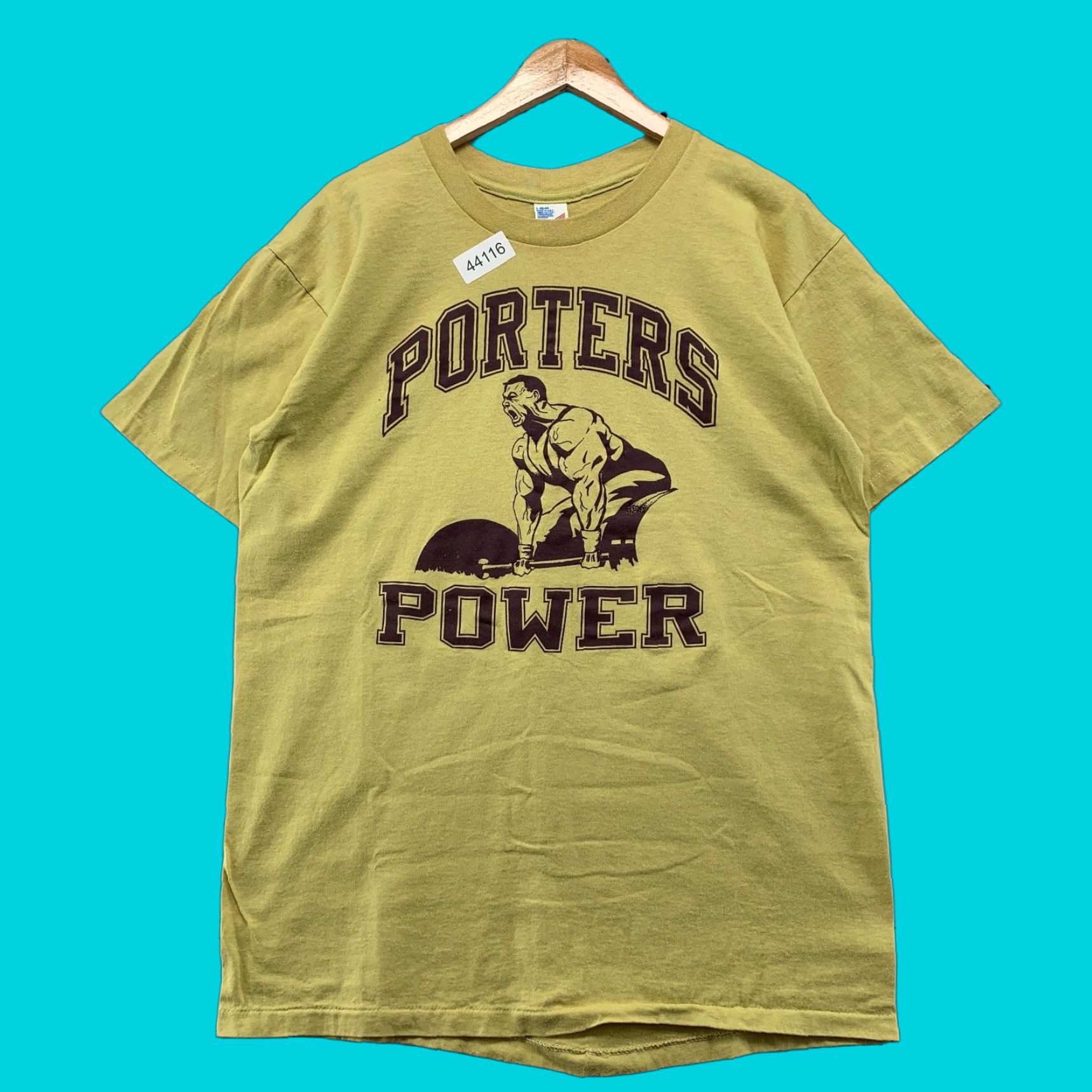 Vintage VINTAGE Duke Weightlift T-Shirt Mens Large Yellow 90s Porters Power USA Size US L / EU 52-54 / 3 - 1 Thumbnail