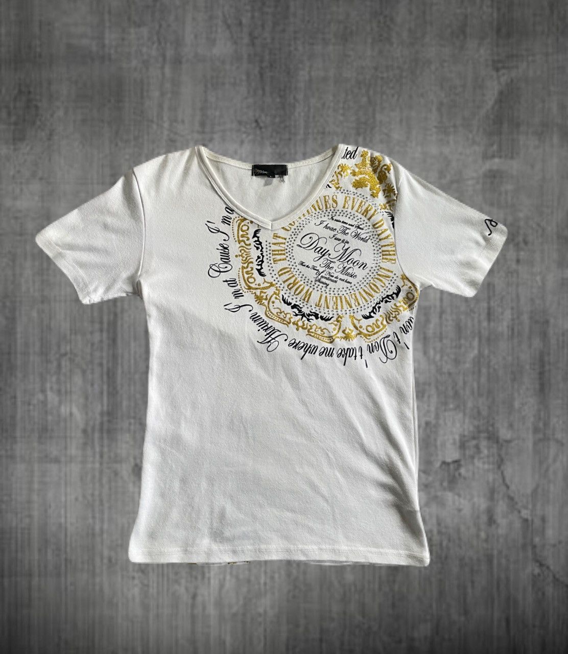 2000s Japanese archive Vkei Glitter Poem V-Neck Slim-Fit Tee