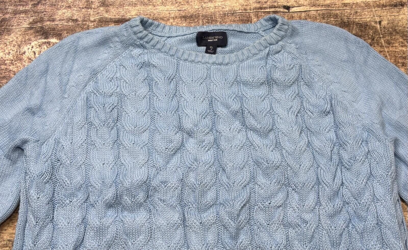 Lands' End Lands End Drifter Sweater Womens XL Cable Knit Cotton Blue Size XL / US 12-14 / IT 48-50 - 4 Thumbnail