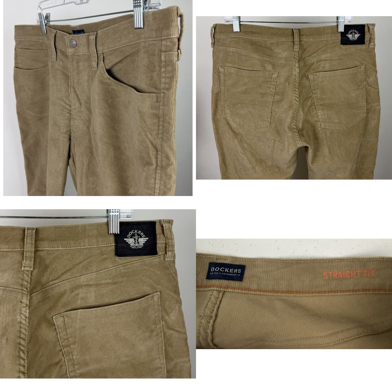 Dockers DOCKERS Pants Mens 36 Corduroy Straight Khaki 36x29 Beige Cotton Blend Regular Stretch Chino Inseam 29"} Size US 36 / EU 52 - 8 Thumbnail