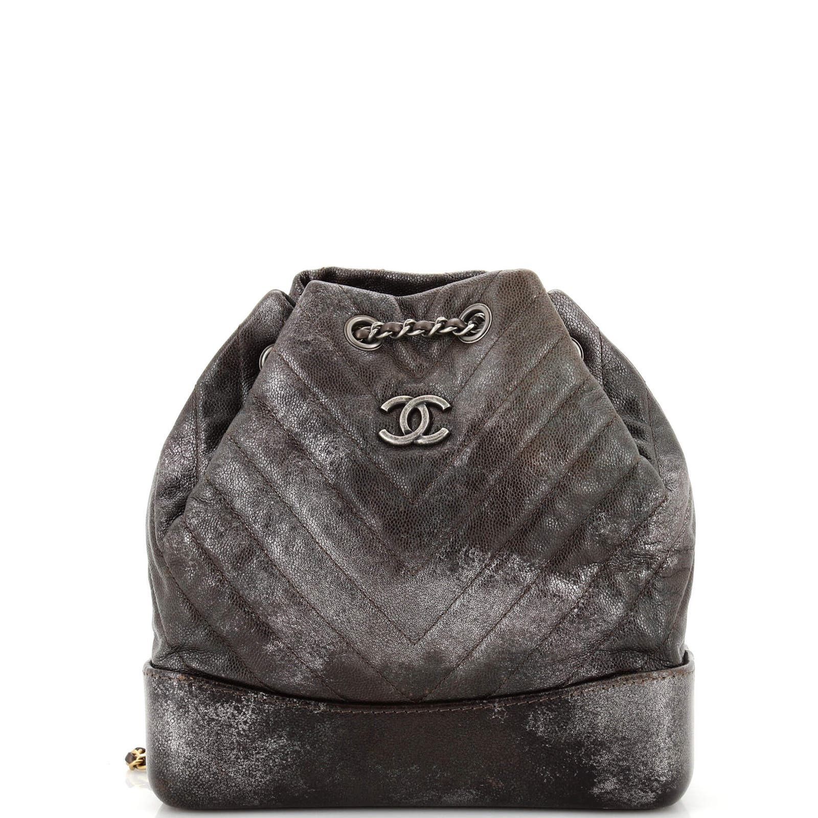 image of Chanel Gabrielle Backpack Chevron Metallic Caviar Small, Women's