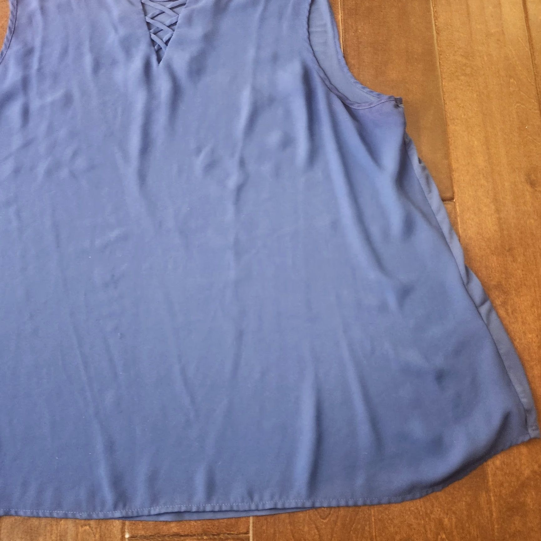 Avenue Avenue Blouse Sleeveless Lace Up Blue 18/20 Plus Size Women Size XXL / US 16-18 / IT 52-54 - 4 Thumbnail