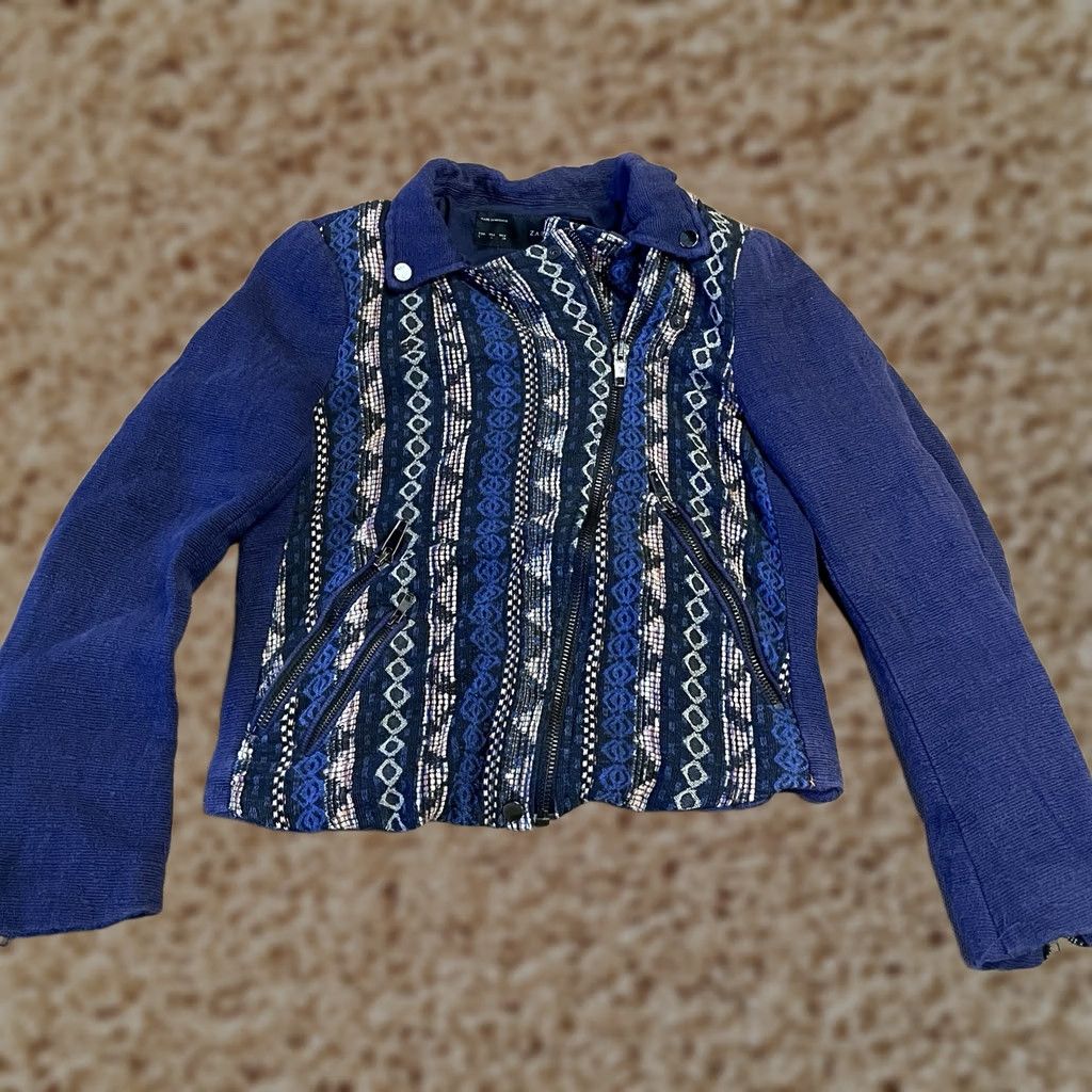 Zara Zara Basic Aztec Jacket Womens Large Blue Full Zip Button Southwestern Ladies Size L / US 10 / IT 46 - 1 Thumbnail