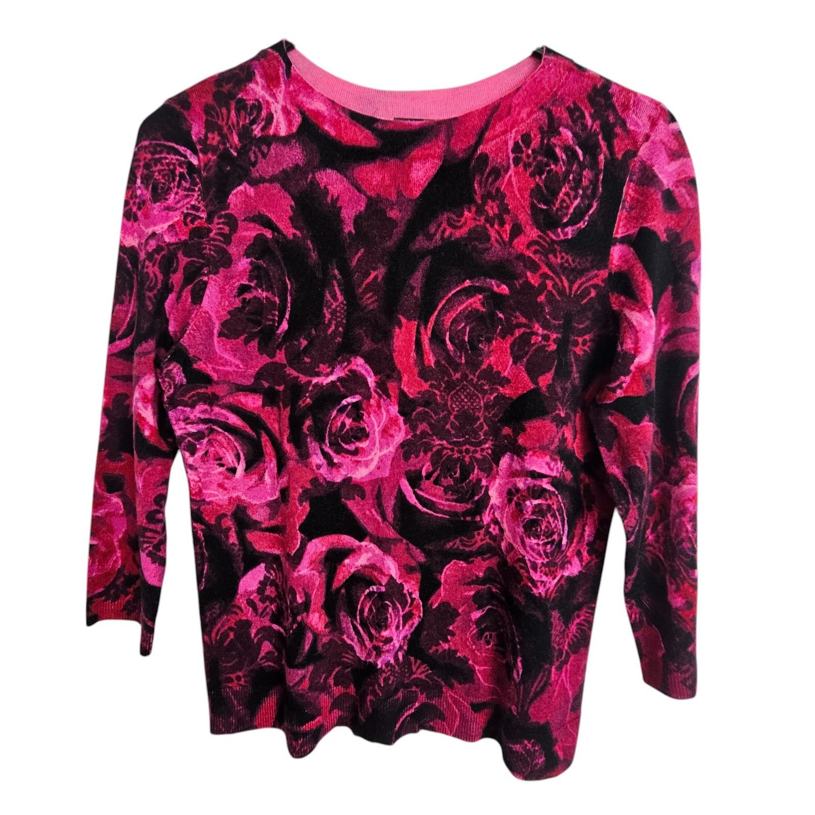Robert Talbott Talbots Womens Floral Merino Wool Crew Neck Sweater Sz MP Size M / US 6-8 / IT 42-44 - 1 Thumbnail