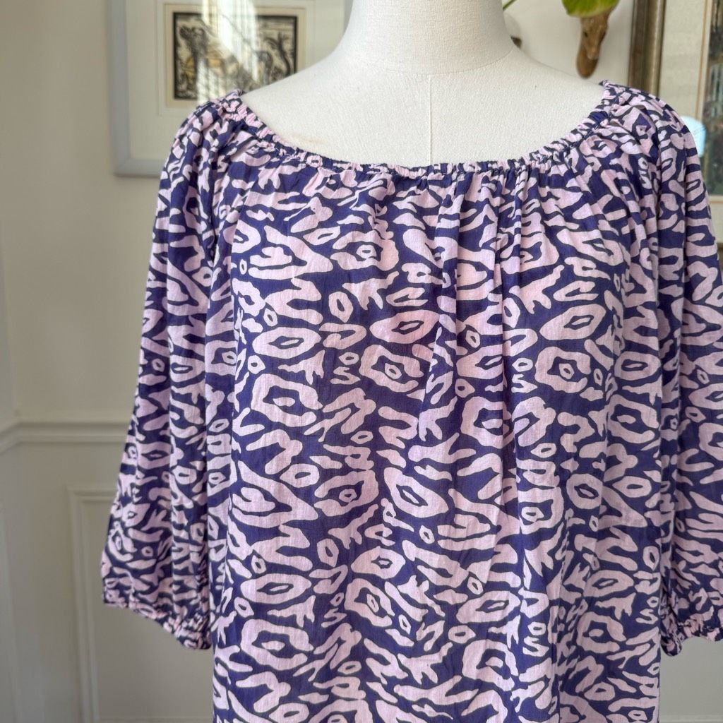 Other Hiho Purple Abstract 3/4 Sleeve Elastic Neck Cuff Shift Dress Cotton M Size M / US 6-8 / IT 42-44 - 2 Thumbnail
