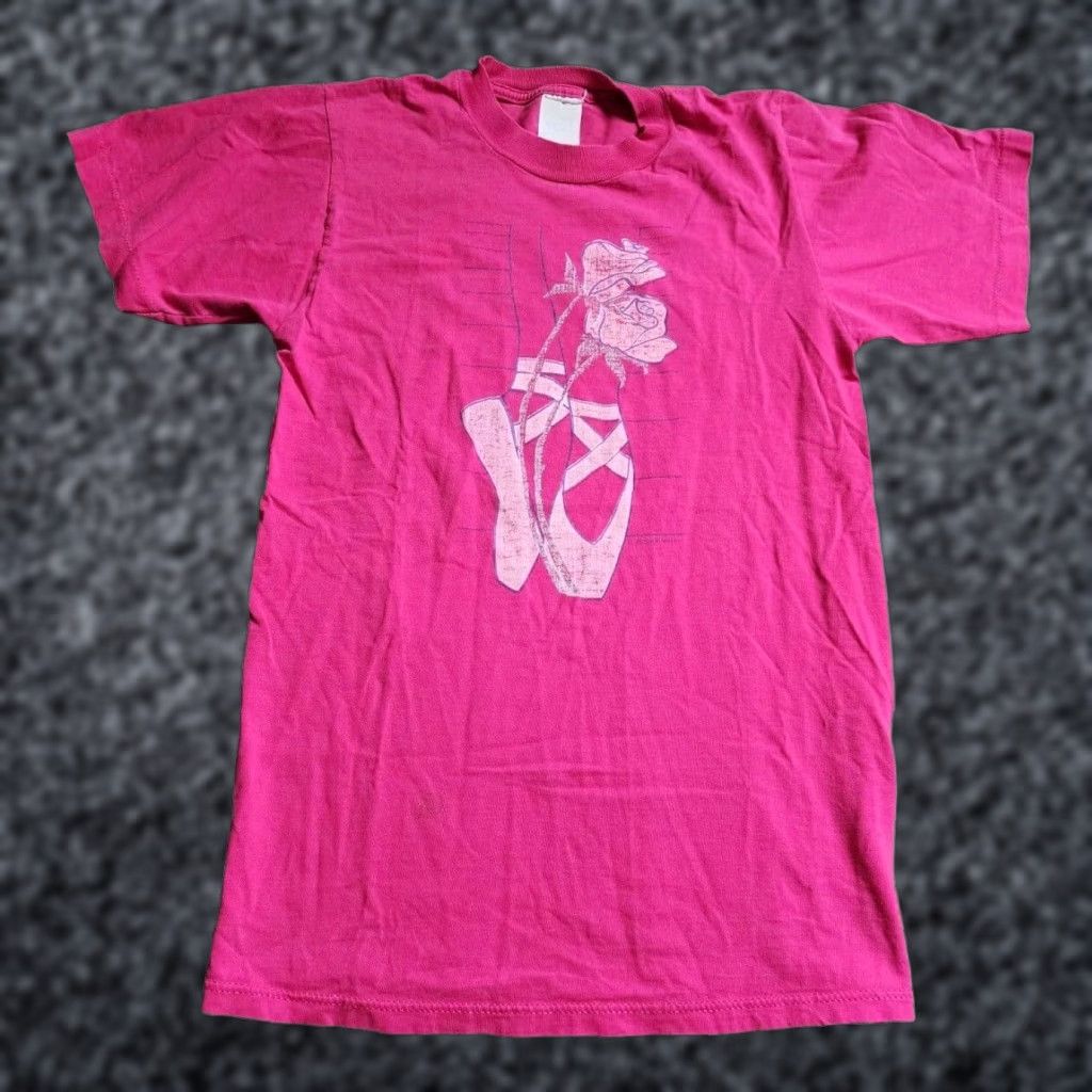 Vintage Vintage 1980s Unisex Pink Cotton Blend Graphic T-Shirt Short Sleeve XS S Ballet Roses Grunge USA Size US XS / EU 42 / 0 - 1 Thumbnail