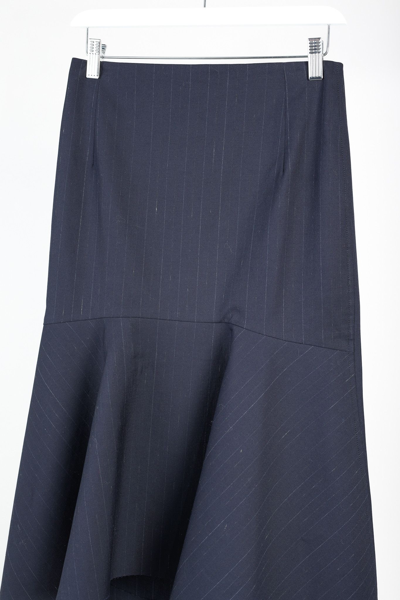 Balenciaga Balenciaga 2019 Navy Chalk Pinstripe Wool Trumpet Skirt Size 26" / US 2 / IT 38 - 3 Thumbnail