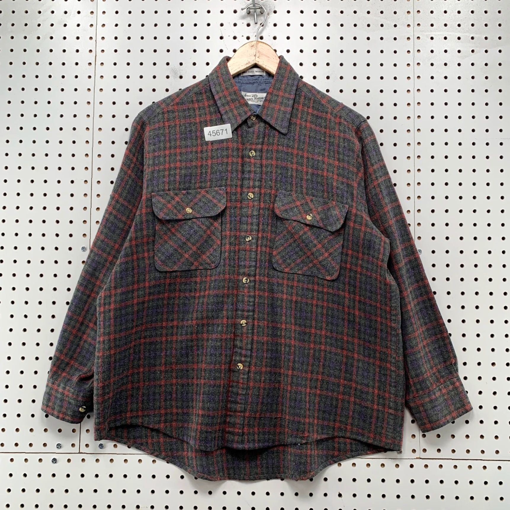 Sears VINTAGE Sears Roebuck Wool Flannel Shirt Mens L Red Gray Plaid Size US L / EU 52-54 / 3 - 2 Thumbnail