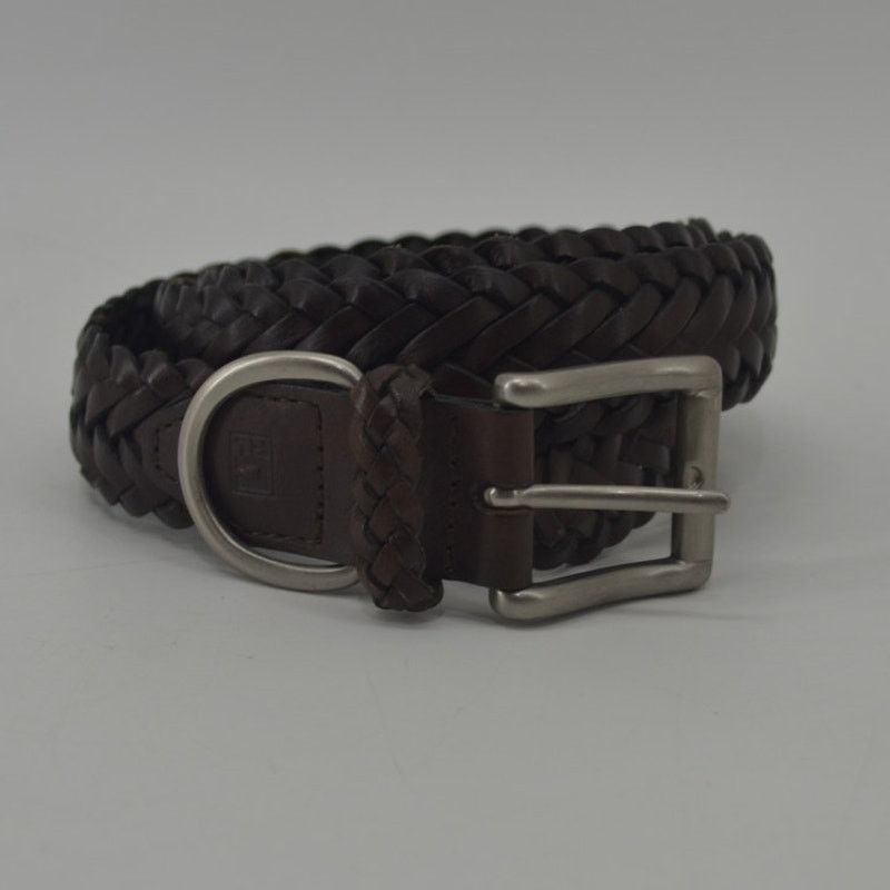 Other CRL Brown Leather Braided Weaved Men's Belt Silver Size 38 Size 38 - 3 Thumbnail