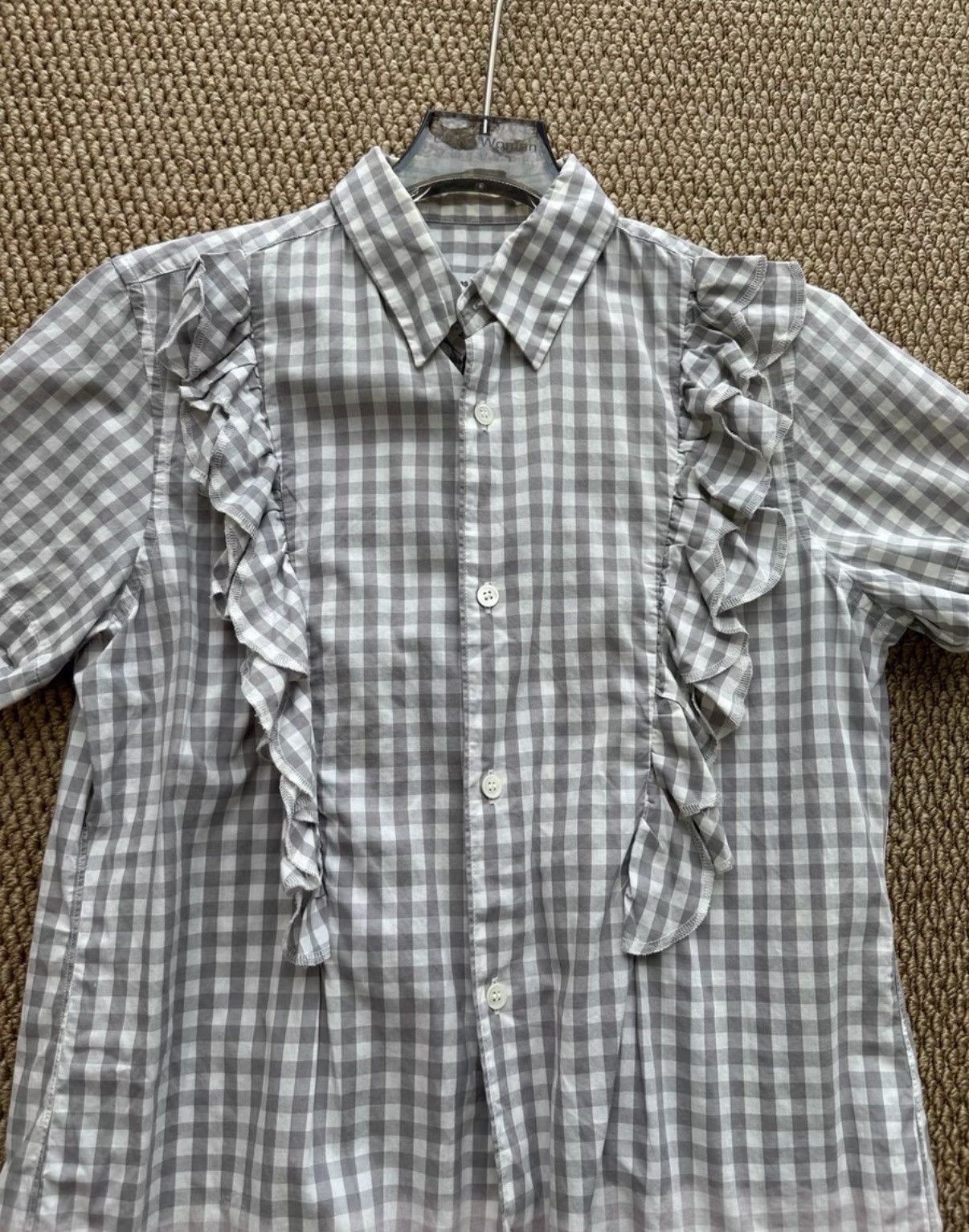 Comme des Garcons COMME des GARÇONS Grey Plaid Ruffle Short Sleeve Shirt K23 Size XS / US 0-2 / IT 36-38 - 2 Thumbnail