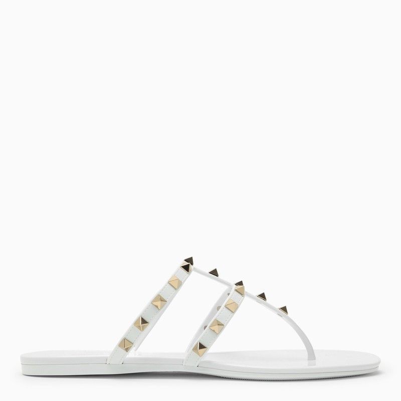 image of Valentino Garavani White Rockstud Low Sandal, Women's (Size 7)