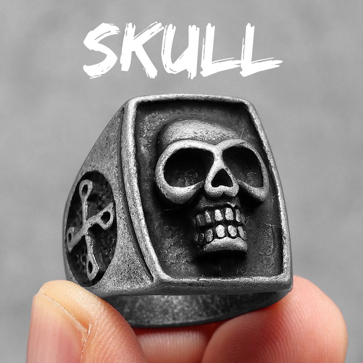 Vintage SIZE 10 Phantom Skull Stainless Steel Gothic Ring Size ONE SIZE - 1 Thumbnail