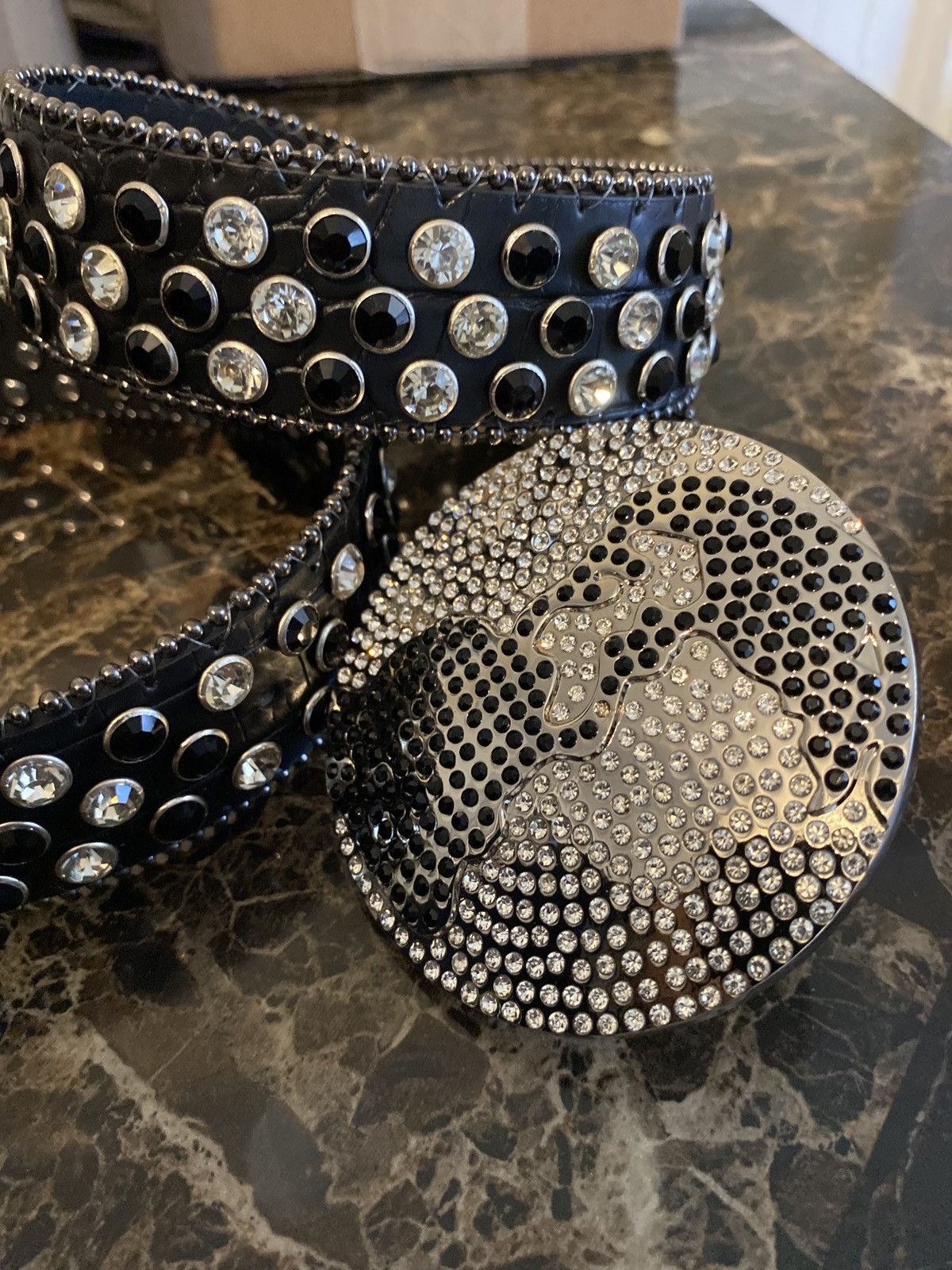 image of Art Bust Down Rhinestones Belt in Black, Men's