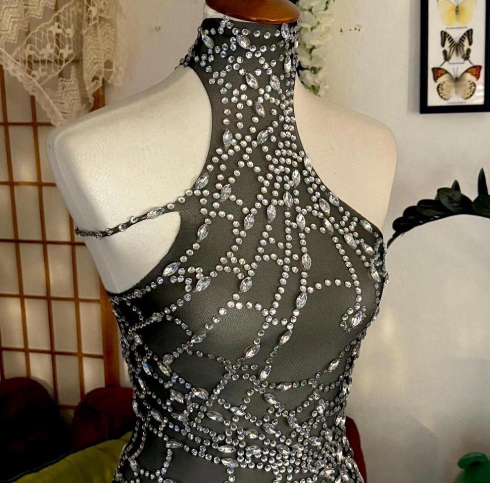 Other Glamorous Jeweled Spiderweb Crystal Gothic Gown Dress Size S / US 4 / IT 40 - 5 Thumbnail