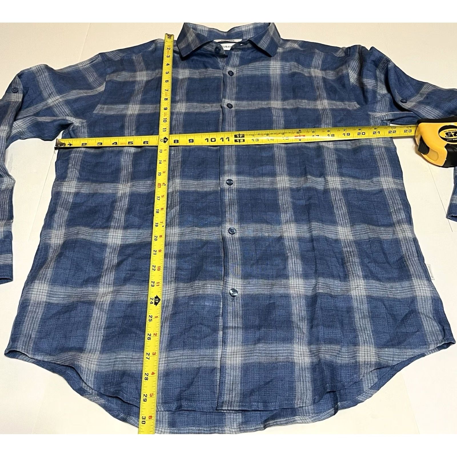 Cubavera Cubavera Shirt Men M Long Sleeve Blue Linen Plaid Button-Up Collared Size US M / EU 48-50 / 2 - 4 Thumbnail