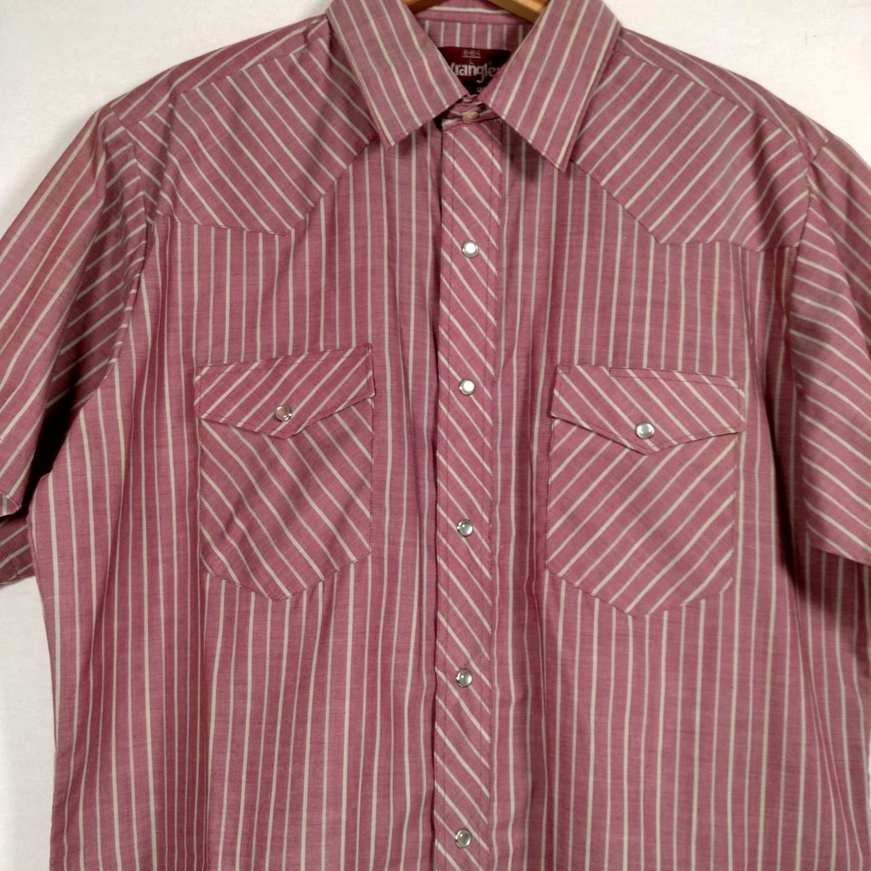 Wrangler Wrangler Western Shirt Maroon Beige Stripe Pearl Snap Ranch Size 16-16 1/2 Men Size US L / EU 52-54 / 3 - 2 Thumbnail