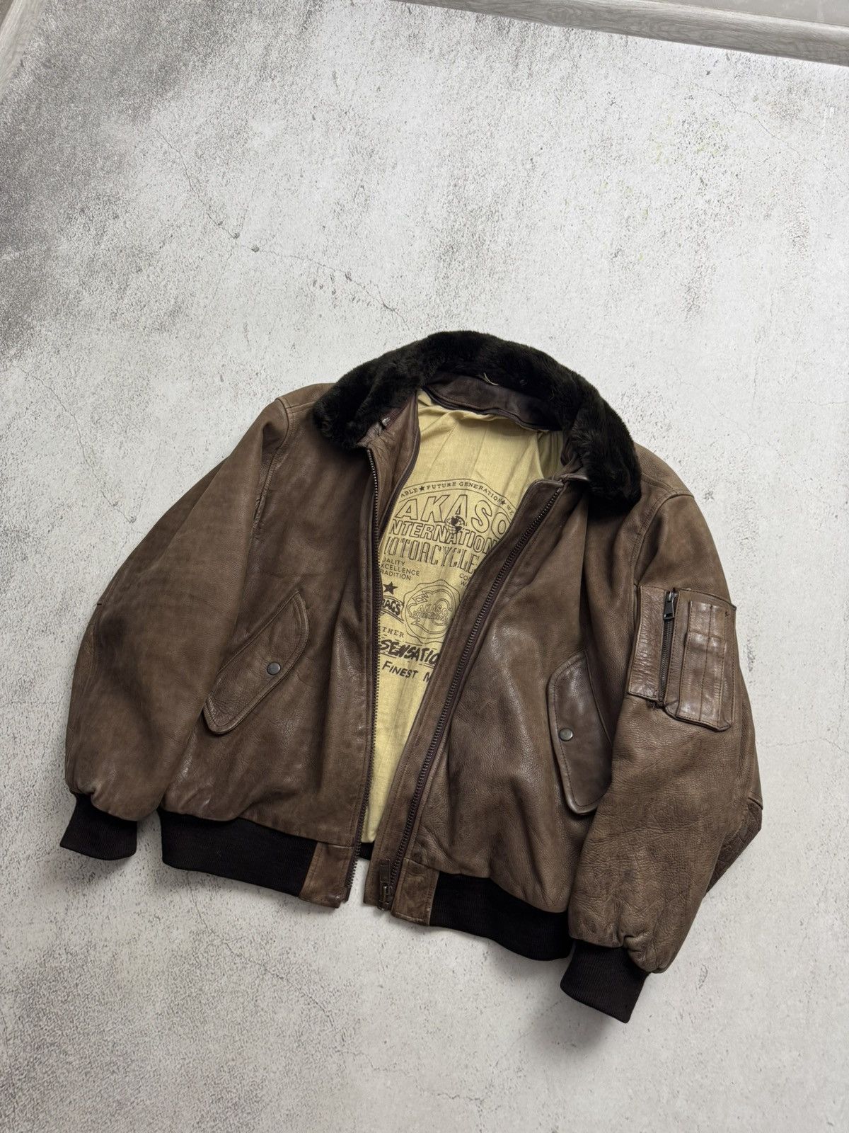 Genuine Leather Akaso Motorcycles Vintage Pilot A-2 Flight Schott Jacket Size US M / EU 48-50 / 2 - 5 Thumbnail