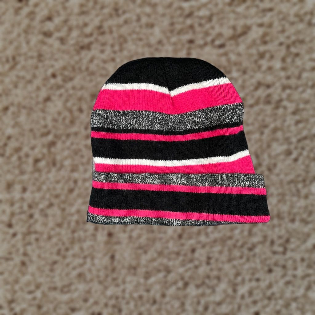 Pinko Beanie Toque Adult One Size Black Pink White Stripe Knit 100% Acrylic Snow Ski Size ONE SIZE - 1 Thumbnail