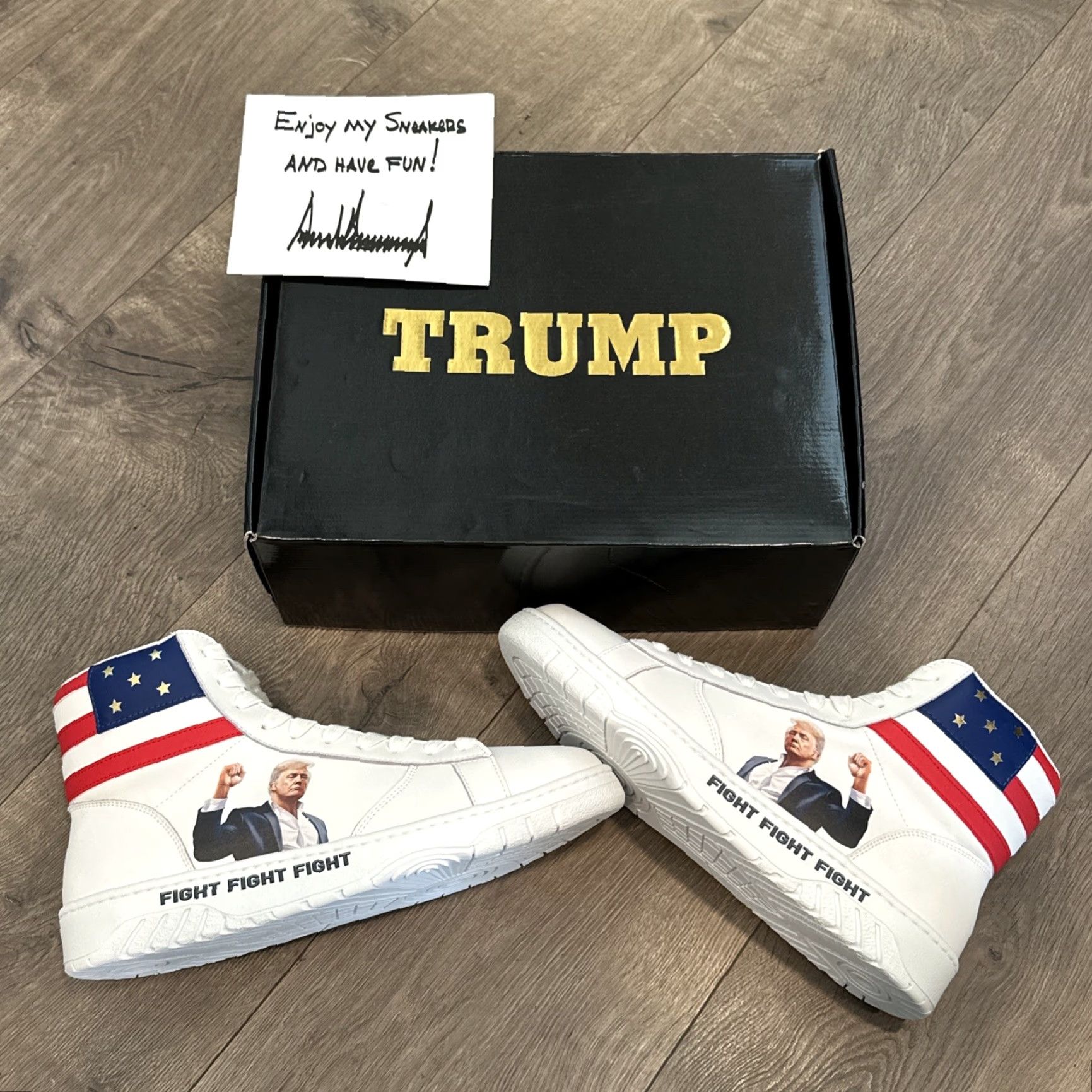 Vintage Trump Sneakers High Top White Mens Size 11 FIGHT MAGA 3612/5000 SIGNED Leather Upper Athletic Shoes Size US M / EU 48-50 / 2 - 2 Thumbnail