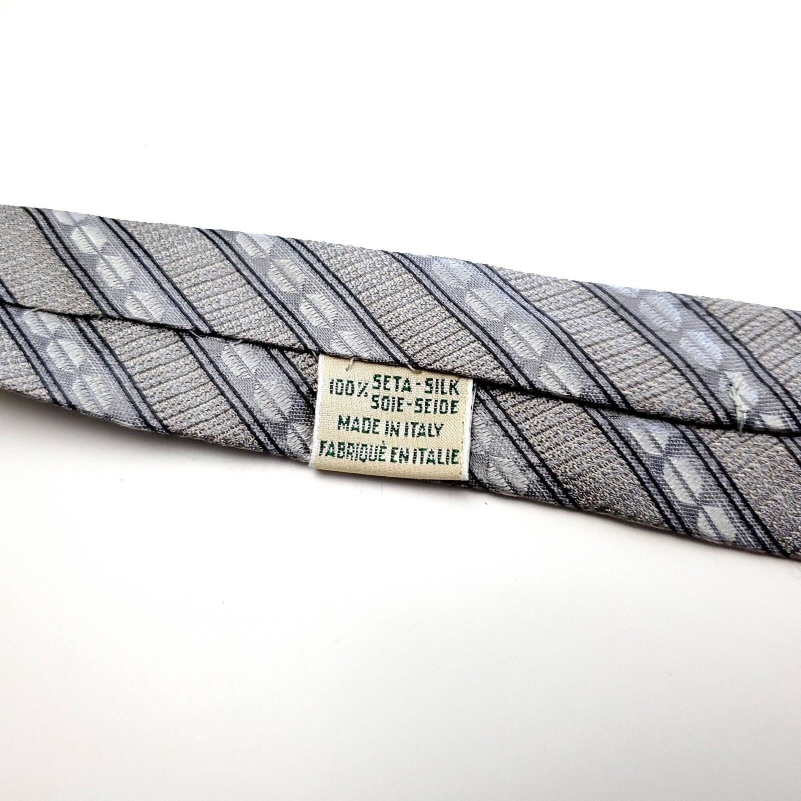 Joseph Abboud Joseph Abboud Gray Beige Striped Woven Short Silk Tie Size ONE SIZE - 4 Thumbnail
