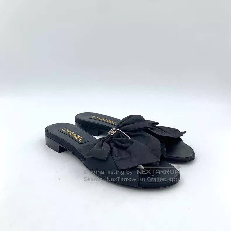 Chanel Chanel 24A black logo bow casual flat slippers Size US 5.5 / IT 35.5 - 2 Thumbnail