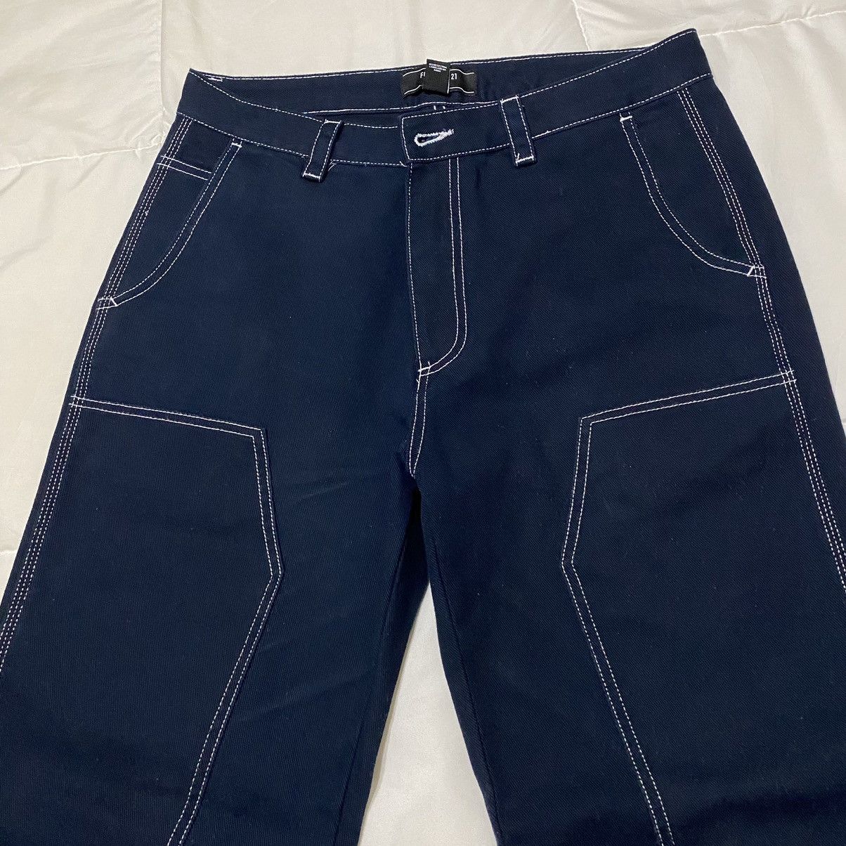 Forever 21 Dark Blue Contrast Stitch Carpenter Pants Size US 33 - 4 Thumbnail