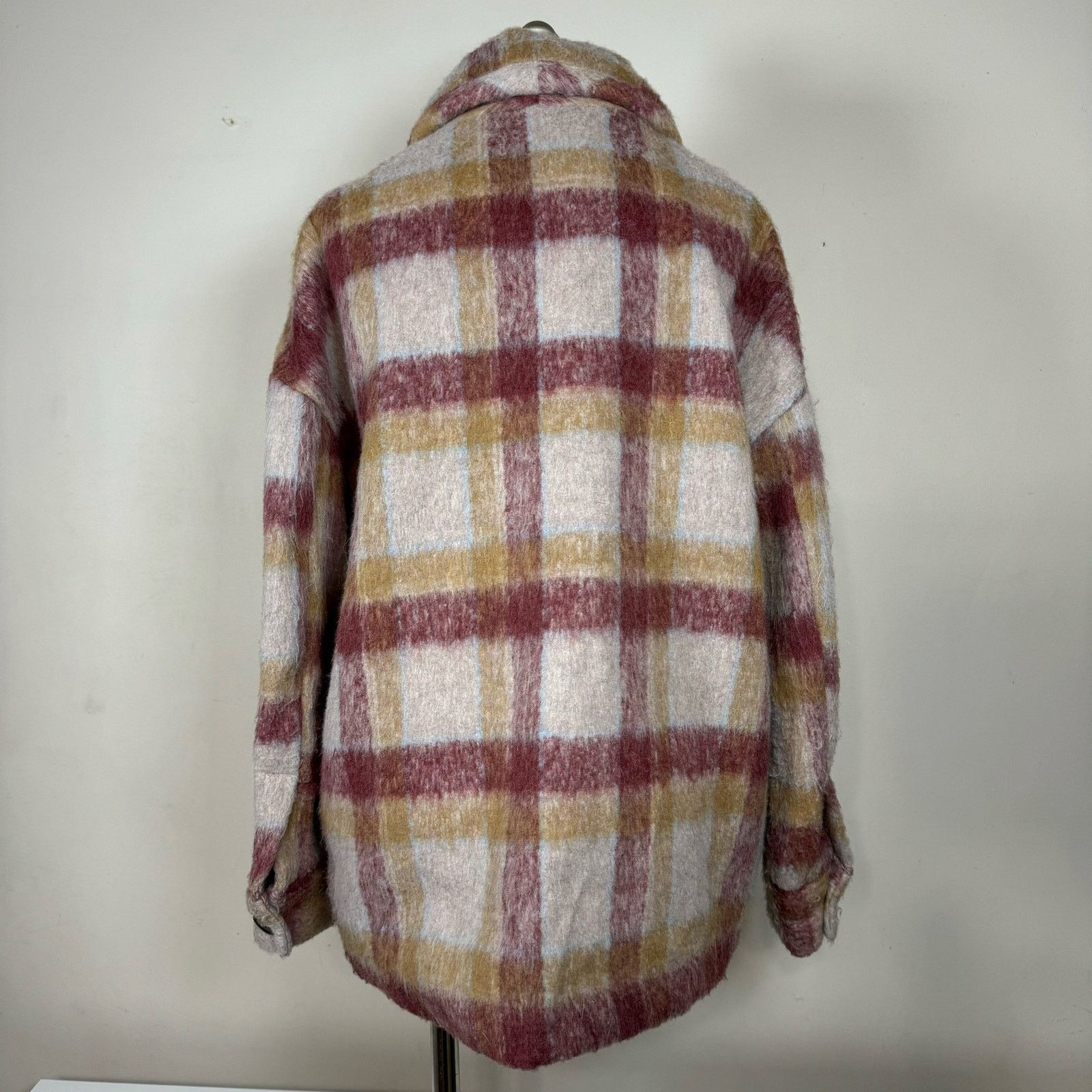 Unknown London Cyrus Brushed Plaid Button Jacket Shacket Camel Burgundy Size M / US 6-8 / IT 42-44 - 2 Thumbnail