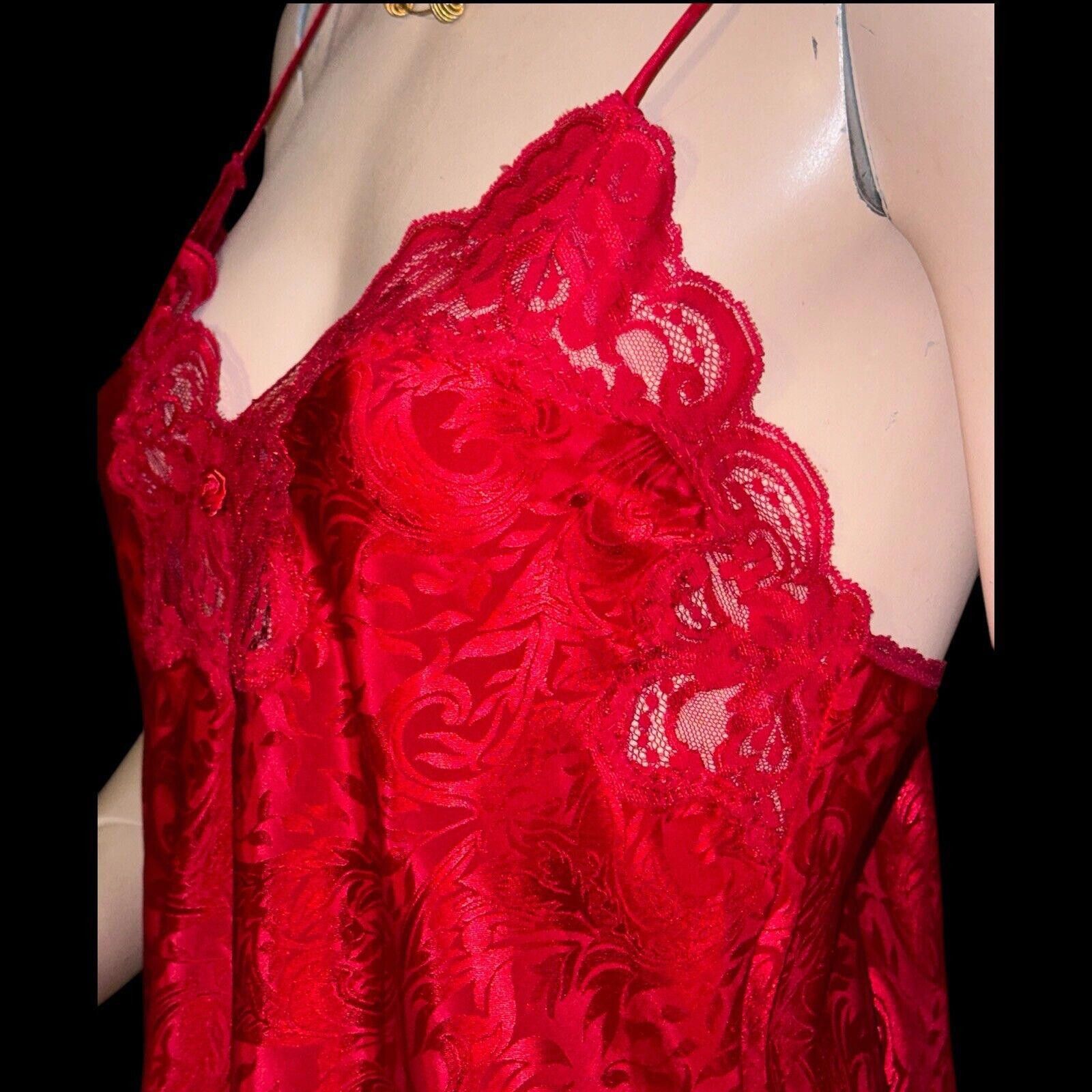 Designer Vtg Holiday Red Satin Lace Lucie Ann II Chemise Nightgown M Size ONE SIZE - 4 Thumbnail