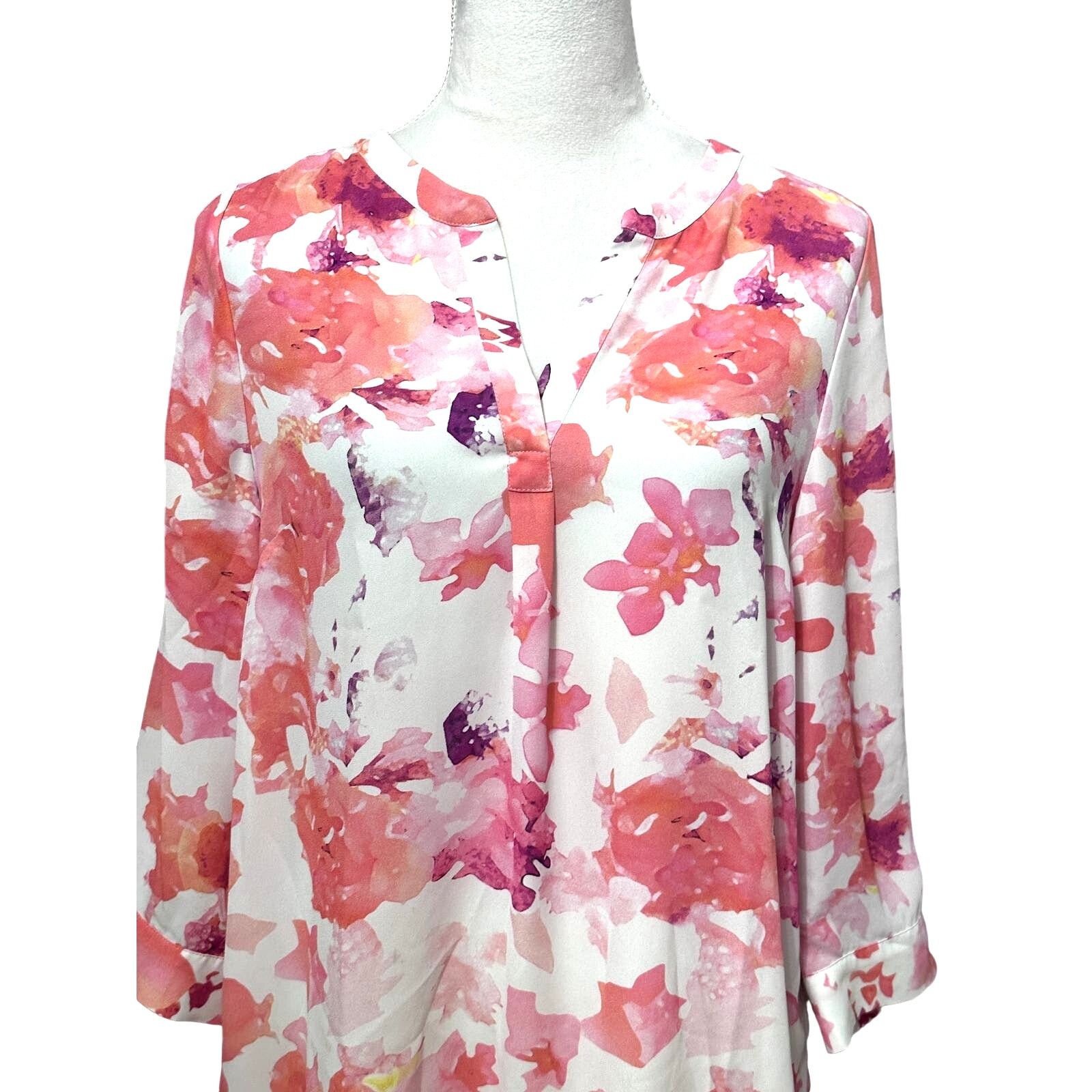 Other Lila Rose Tunic Top Split V-Neckline Floral Pink Orange S Size S / US 4 / IT 40 - 2 Thumbnail