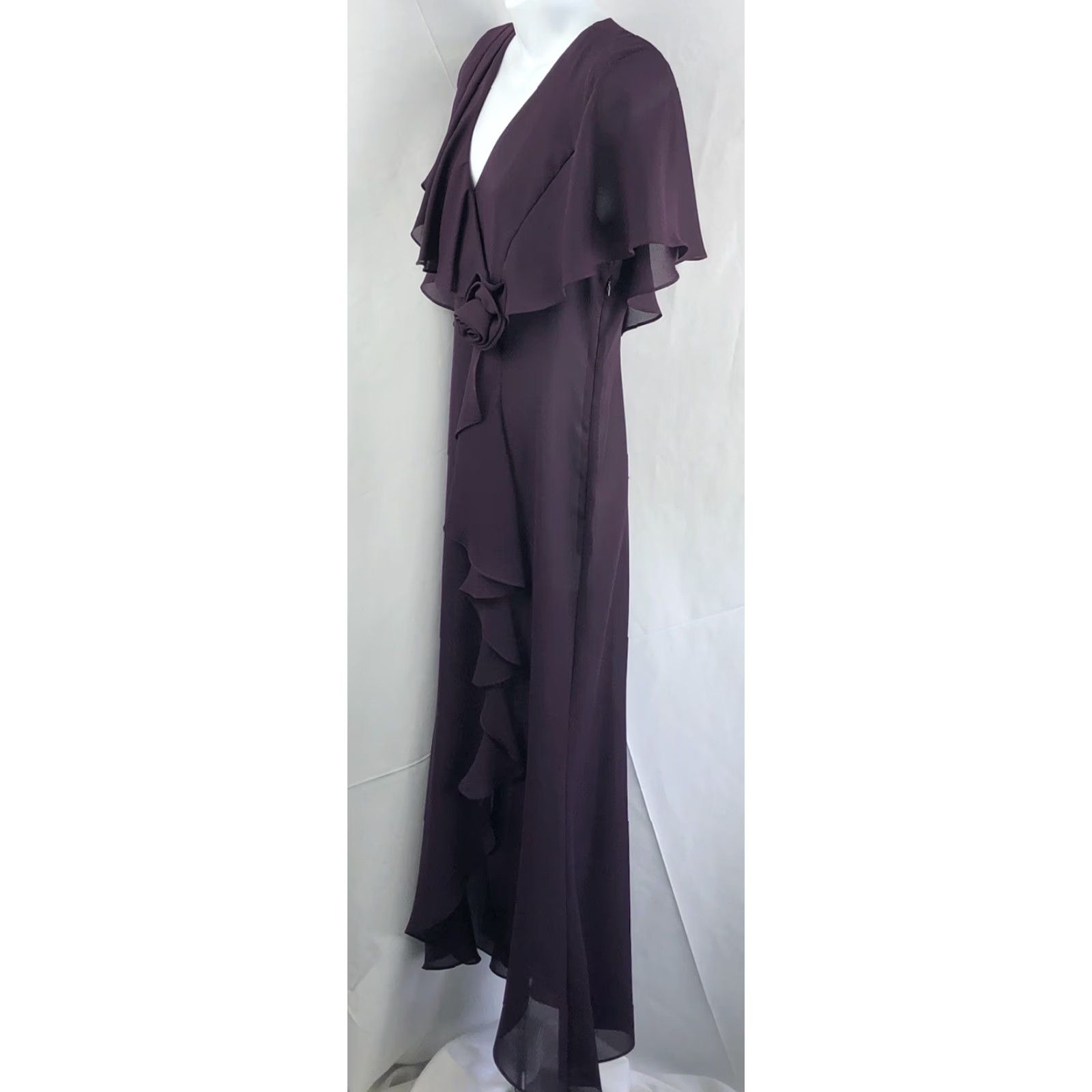Vintage VINTAGE Karin Stevens Maxi Dress Purple 10 Chiffon Ruffles Flutter Sleeve V-Neck Wedding Formal 90s Womens Size L / US 10 / IT 46 - 2 Thumbnail