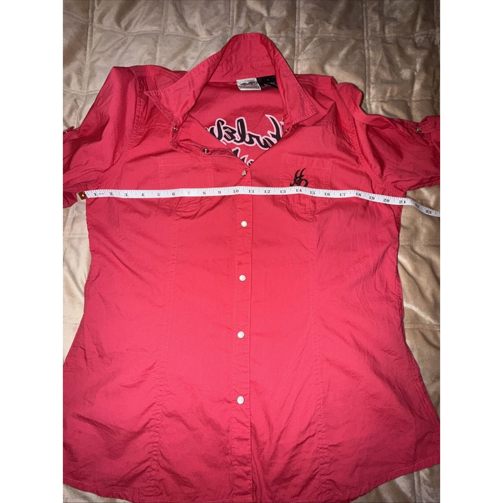 Harley Davidson Harley Davidson Wm's Pearl Snap Moto Western Pink Shirt Sz L Size L / US 10 / IT 46 - 10 Thumbnail