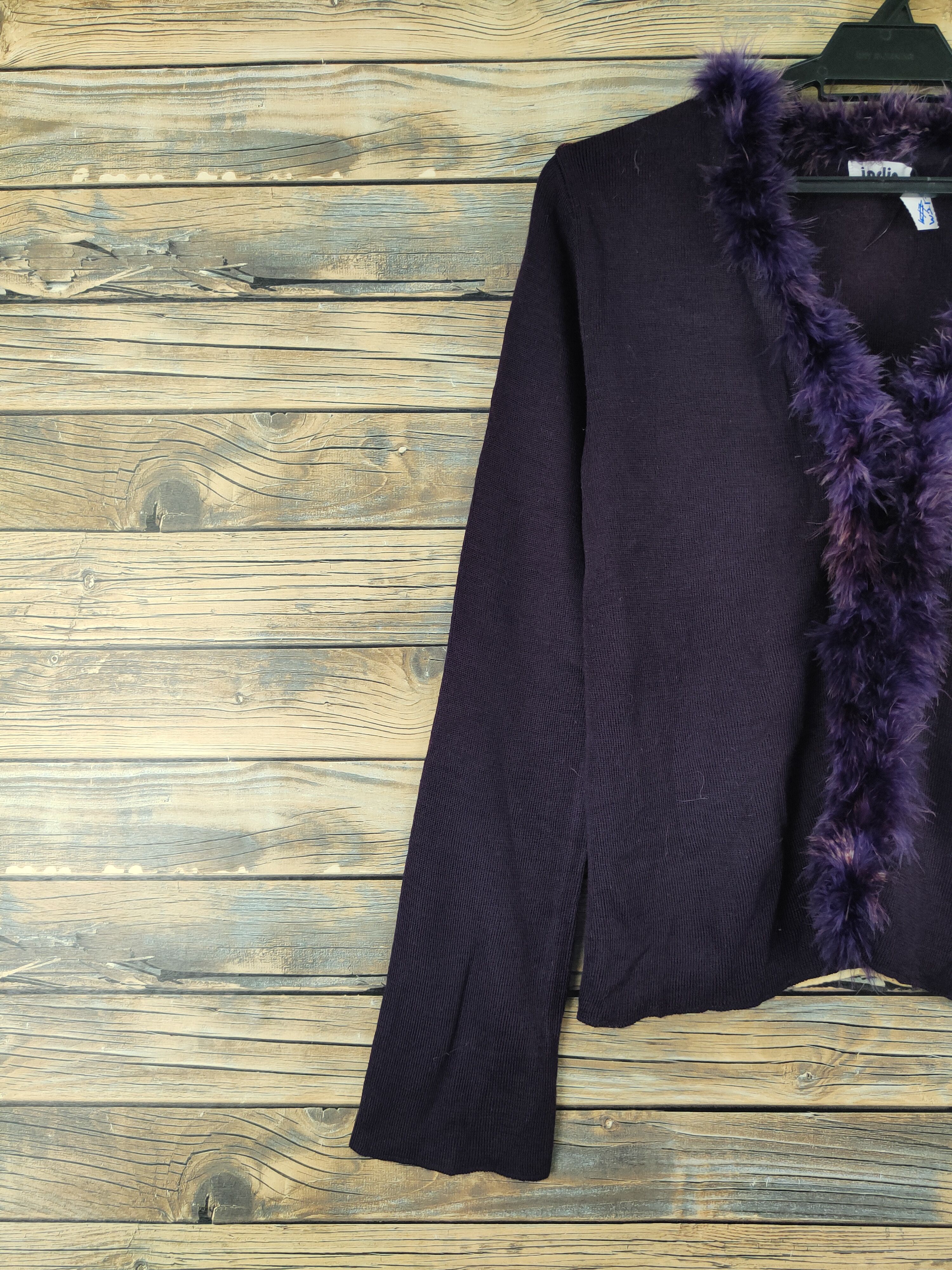 Homespun Knitwear Indio Dark Purple shaggy fur Knitwear Cardigan #W2175 Size L / US 10 / IT 46 - 3 Thumbnail