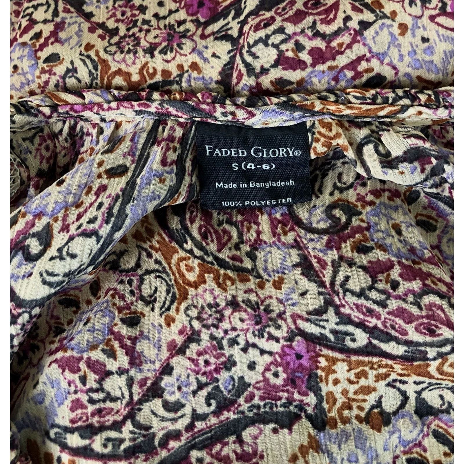 Faded Glory Faded Glory Chiffon Flowy Top Tan Red Multi Paisley Peasant LongSleeve Boho Size S / US 4 / IT 40 - 4 Thumbnail