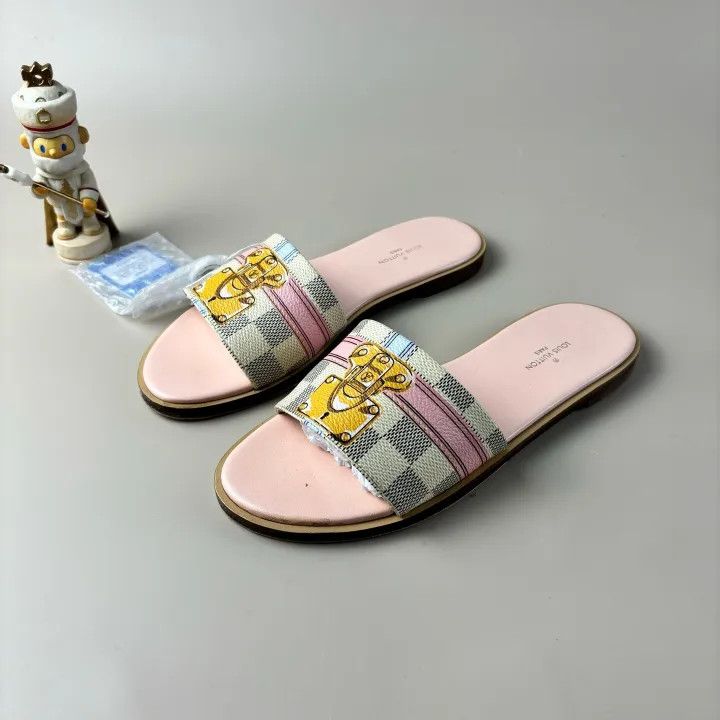 Louis Vuitton Louis Vuitton Pink Checkered Slide Sandals 0079 Size US 6 / IT 36 - 1 Thumbnail
