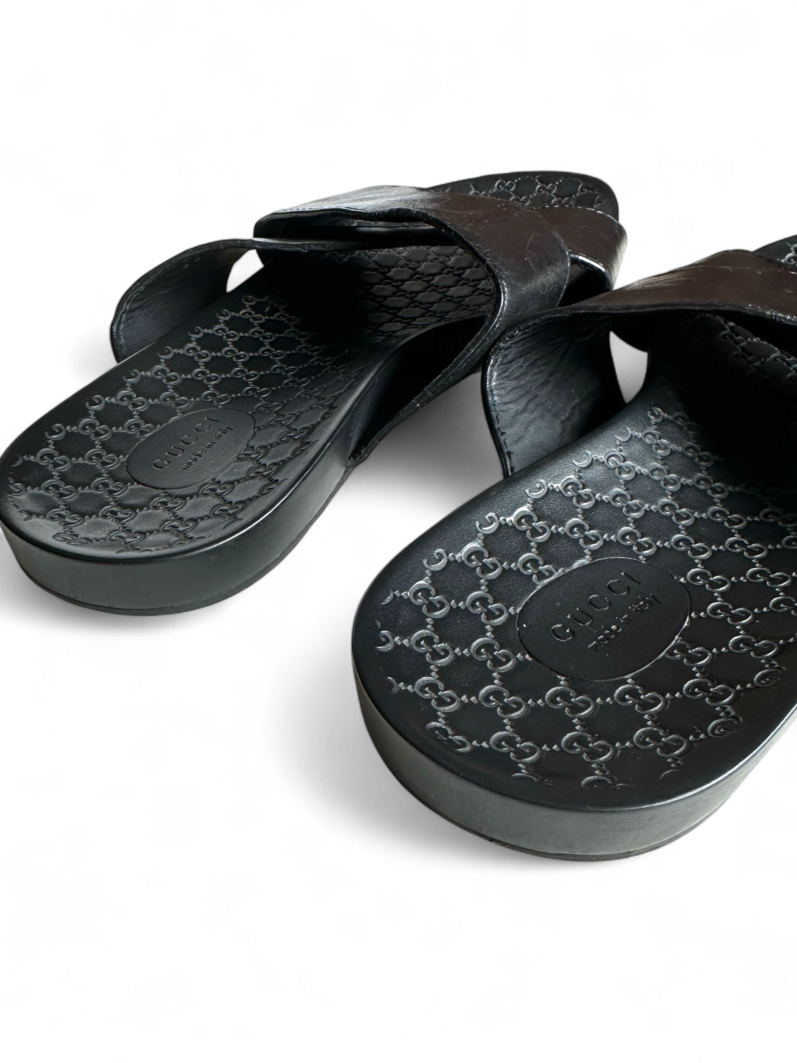 Gucci Gucci GG Pattern Black Leather Mules Sandals IT38 Size US 8 / IT 38 - 6 Thumbnail