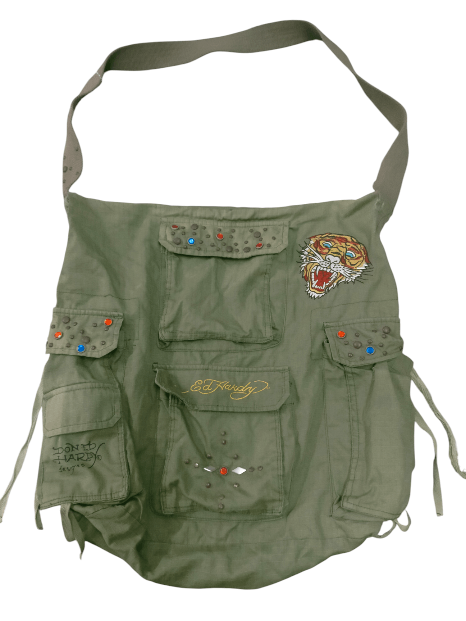 Christian Audigier x Ed Hardy Vintage Army Ed Hardy Signature Purse Tote Bag in Green, Men's