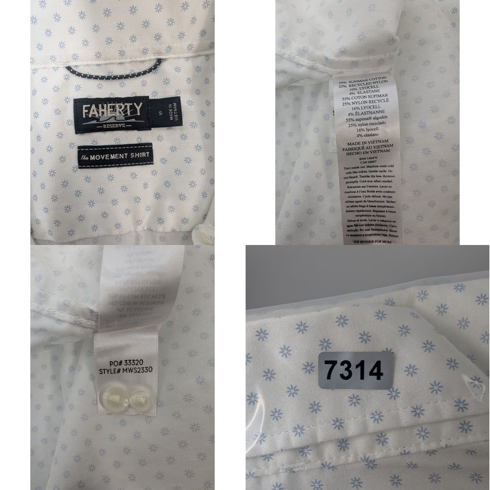 Faherty Faherty Shirt Mens Small The Movement White Geometric Button Down S/S MWS2330 Size US S / EU 44-46 / 1 - 8 Thumbnail