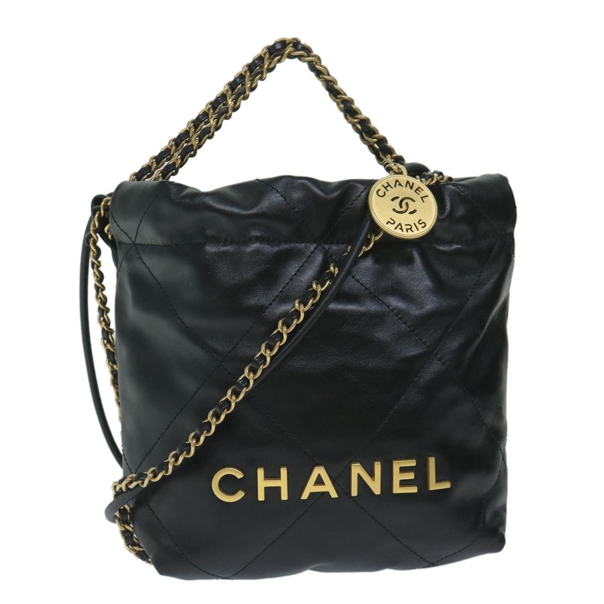 Chanel CHANEL CHANEL 22 Chain Hand Bag Leather Black As3980 CC Size ONE SIZE - 1 Thumbnail