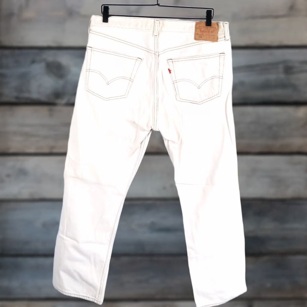 Levi's VINTAGE Levi's 501 Jeans Mens 34 x 29 Ivory Denim 90s Grunge Retro 1996 VTG Jeans Mens Regular Straight 5-Pocket Design Size US 35 - 1 Thumbnail