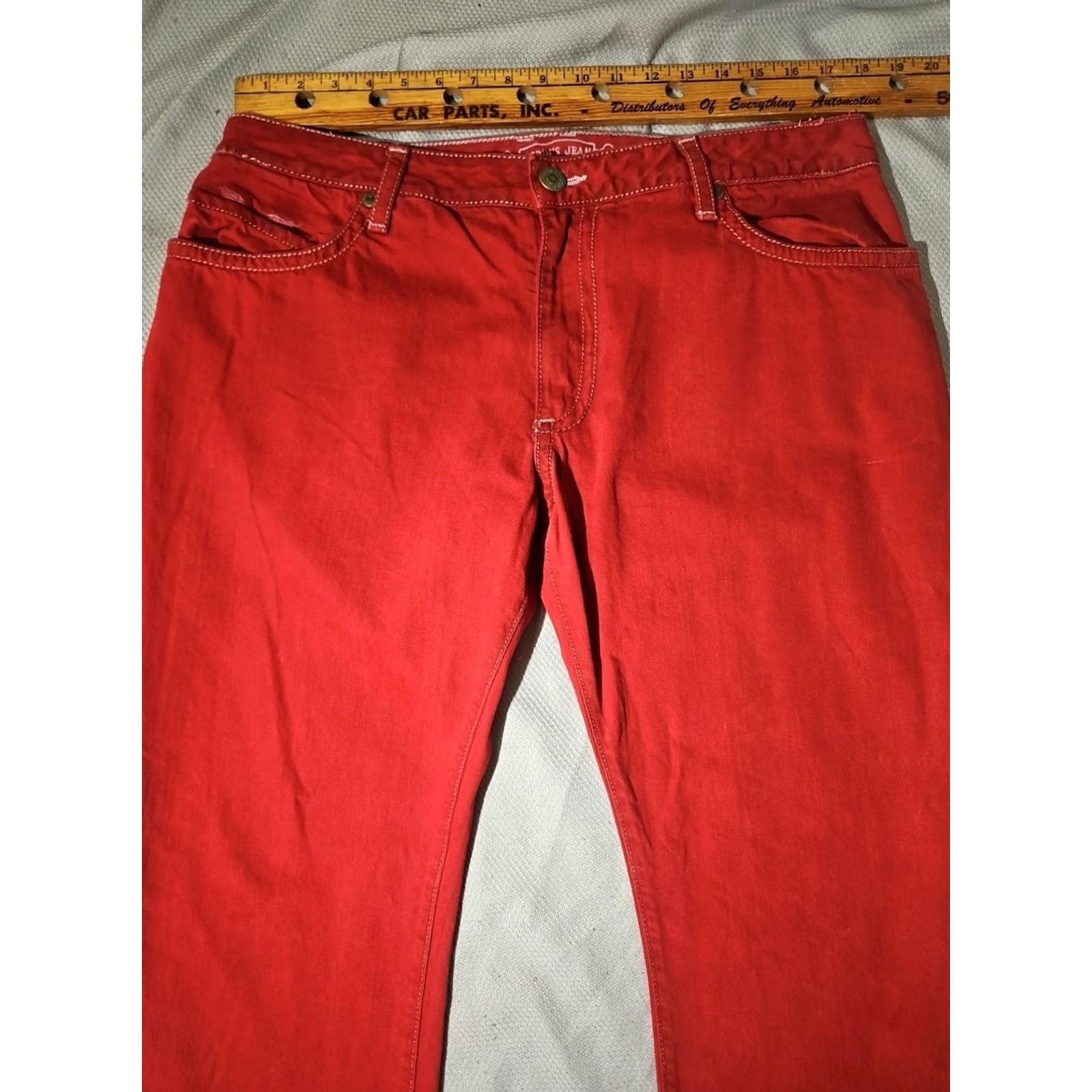Denime Robins Jeans Mens 38 Red New Flap Denim Embellished Rhinestone Pocket USA Jeans Size US 38 / EU 54 - 3 Thumbnail