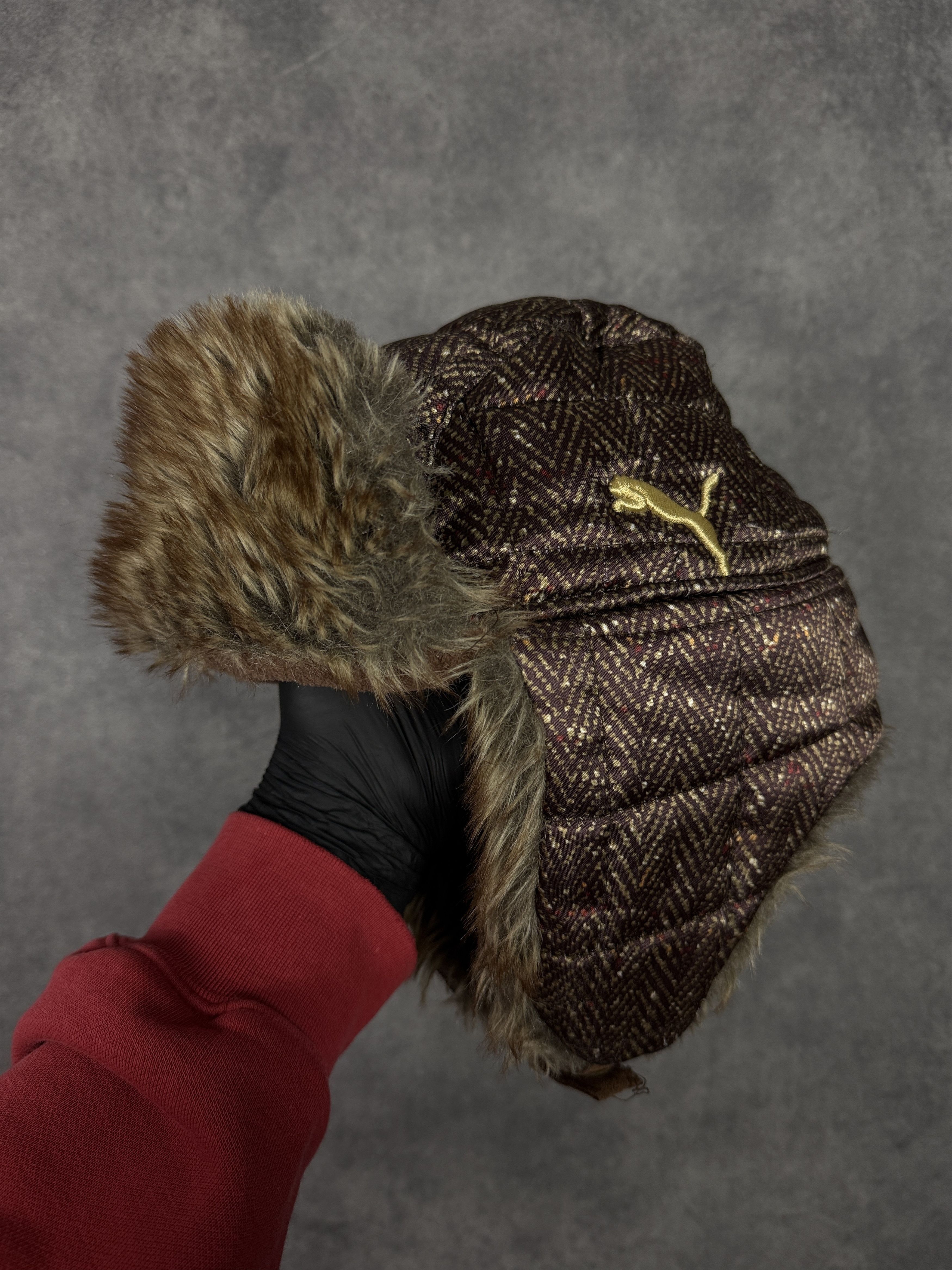 Puma Insulated Russian hat with fur ear flaps brown mini logo Size ONE SIZE - 1 Thumbnail