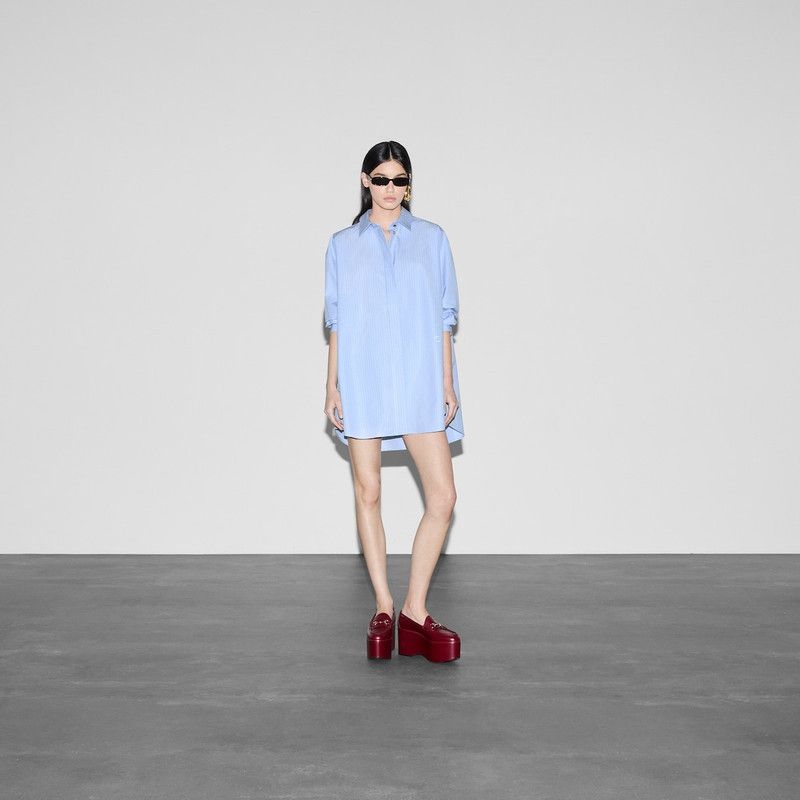Gucci oc11z1125 Striped Heavy Cotton Poplin Shirt in Light Blue Size S / US 4 / IT 40 - 2 Thumbnail