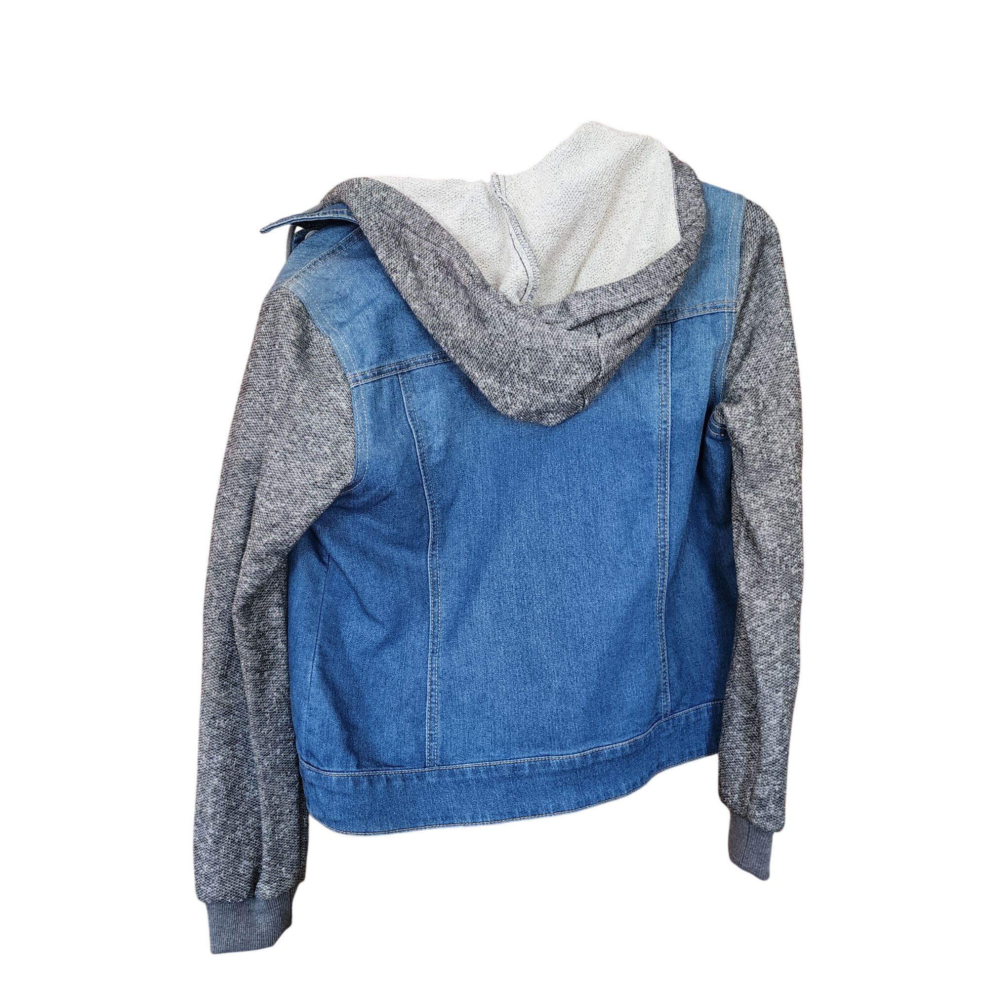 Other Baccini Womens Medium Denim Jacket With Knit Sleeves & Hood Size M / US 6-8 / IT 42-44 - 2 Thumbnail