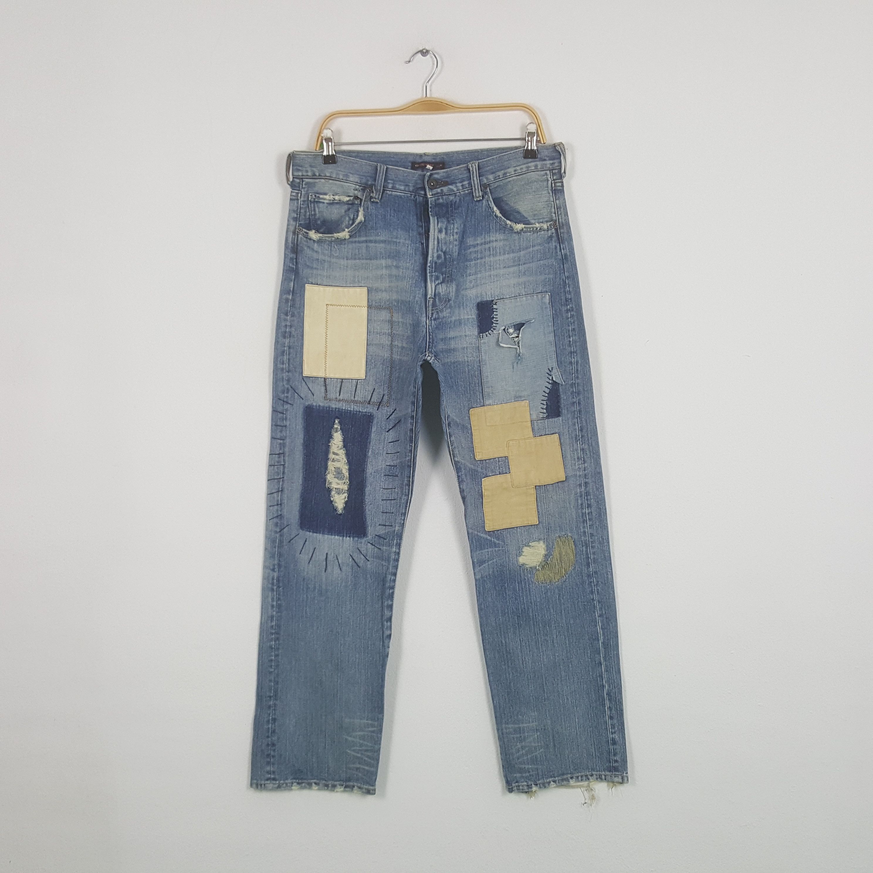 Japanese Brand Vintage Exribitionist Japanese Patchwork Denim Jeans Size US 32 / EU 48 - 1 Thumbnail