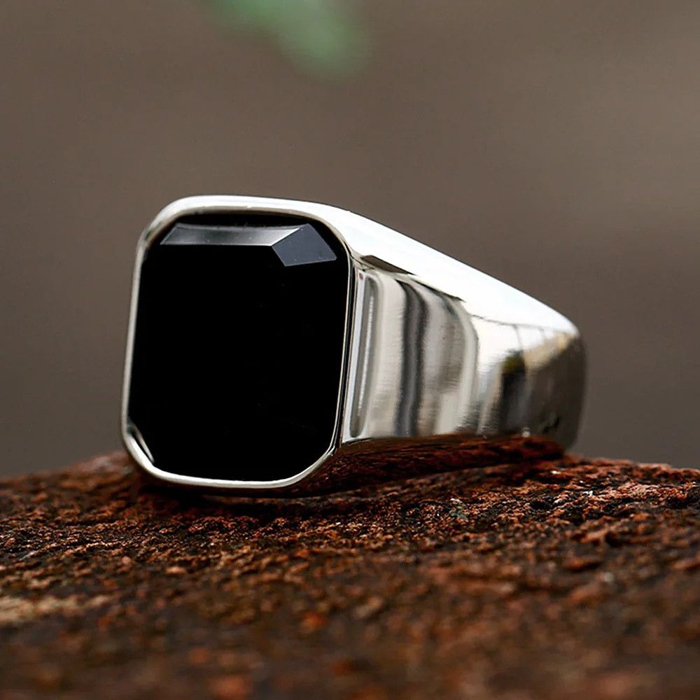 Jewelry Zircon Black Agate Ring Streetwear Jewelry Fashion Gift Size ONE SIZE - 6 Thumbnail