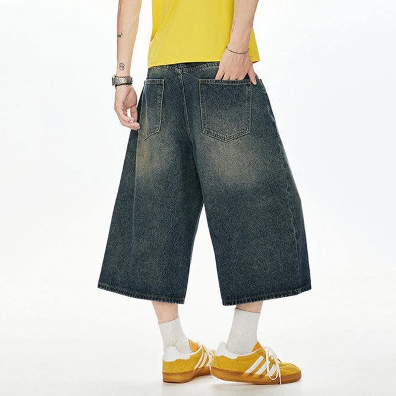 Jean Washed Denim Shorts Men Wide Leg Solid Color Size US 34 / EU 50 - 2 Thumbnail