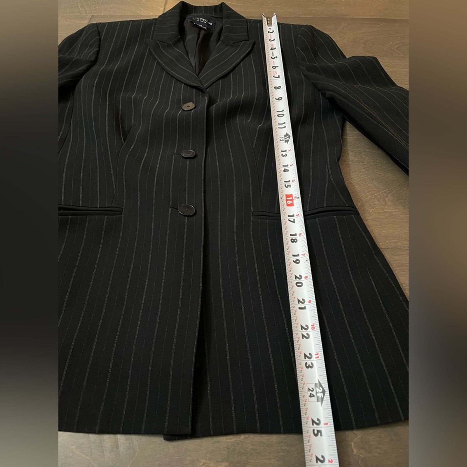 Ann Taylor Ann Taylor Black Pinstripe Blazer (2P) Skirt (6P) Suit Set Size ONE SIZE - 9 Thumbnail