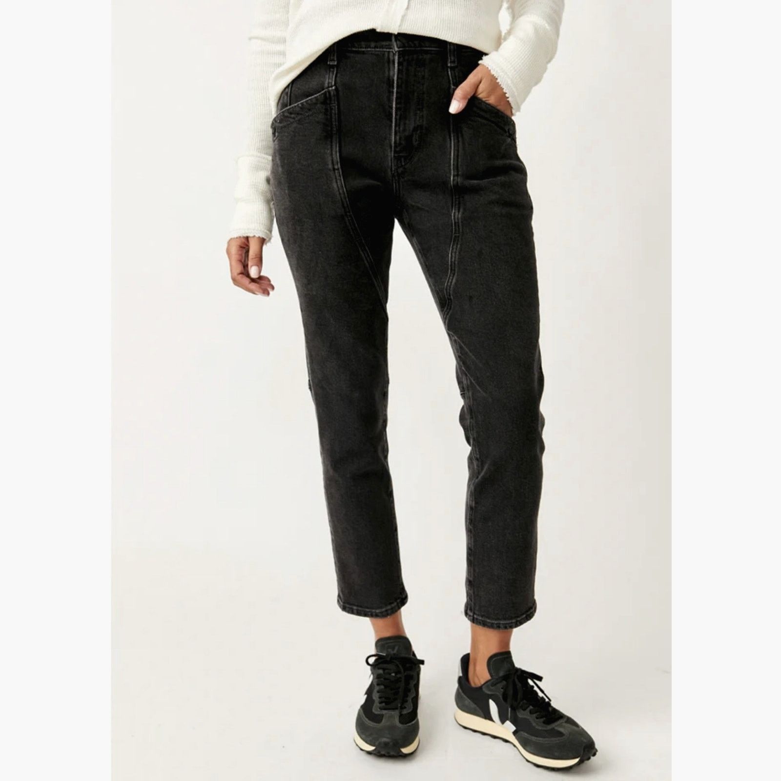 Free People Free People Beacon Mid Rise Slim Crop Jeans Black Quartz 30 Size 30" / US 8 / IT 44 - 4 Thumbnail
