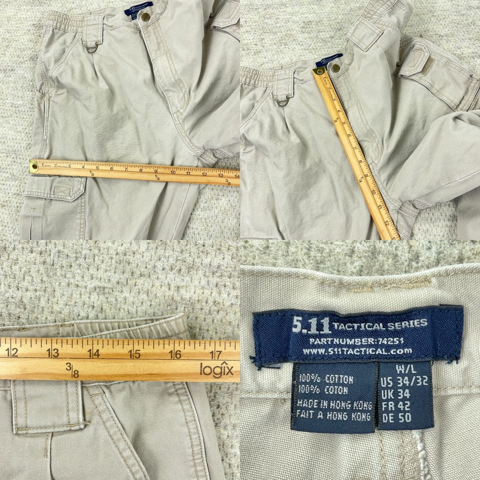 Vintage 5.11 Tactical Cargo Pants Men 34x32 Tan Canvas Casual Workwear 5-11 Taclite Pro Belt Loops Straight Leg 34 Mens Beige Cargo Trousers Size US 34 / EU 50 - 8 Thumbnail