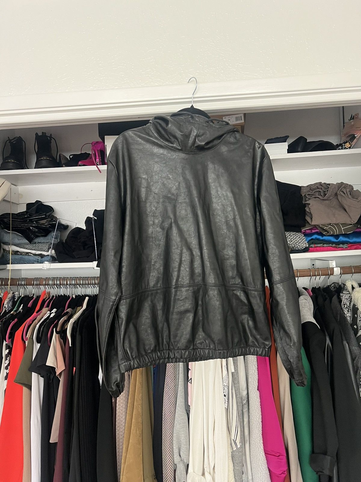 MSGM MSGM Faux leather black hoodie pullover sweatshirt 46 XS Size L / US 10 / IT 46 - 2 Thumbnail